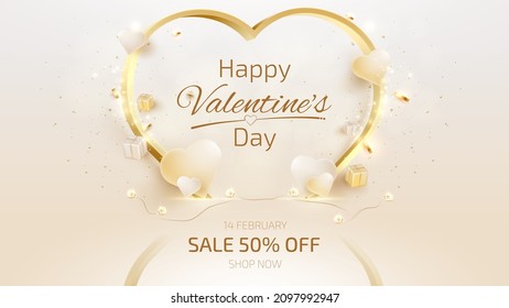 Heart shape golden line with stage for displaying products. valentine's day luxury background.