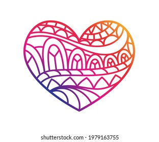 Heart shape gradient print, isolated on white, boho ethnic style outline tattoo, hand drawn love symbol, Valentines romantic greeting cards, vector illustration