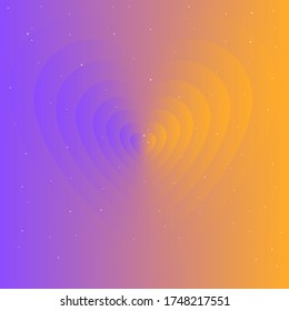 Heart Shape Gradient Violet Pink Orange Background With Four Pointed Stars Vector Design