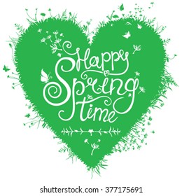 Heart shape of grass. Happy Spring Time. 
