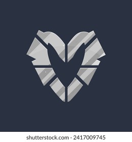 Heart Shape Gray Sci Fi Hud Futuristic Metal Frame For Logo Vector Isolated