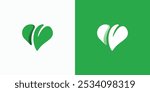 Heart shape green leaf vector logo design with modern, simple, clean and abstract style. Icon for business, environment, eco-friendly and personal branding.