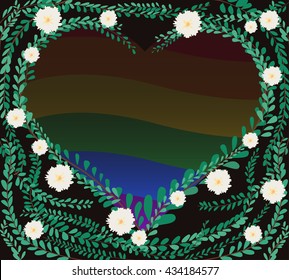 heart shape in green pastel leafs Coat buttons ,  Mexican daisy LGBT rainbow flag symbol background vector EPS10