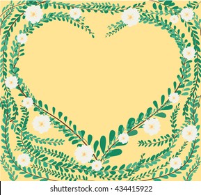 heart shape in green pastel leafs Coat buttons , Mexican daisy background vector EPS10
