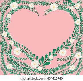 heart shape in green pastel leafs Coat buttons , Mexican daisy background vector EPS10