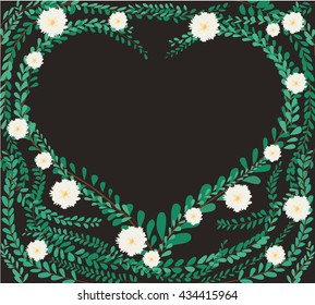 heart shape in green pastel leafs Coat buttons , Mexican daisy background vector EPS10