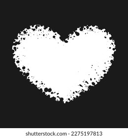 Heart shape grunge ink splatter frame. Spray graffiti stencil border template.