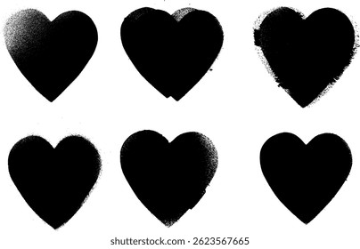 Heart Shape Grunge Stencil Spray Paint Stroke Vector Set