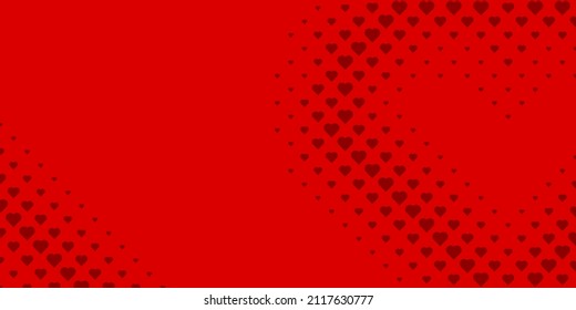 Banner de punto de media tonalidad de forma cardíaca. Los corazones rojos tienen un fondo blanco. Elementos de diseño para tela, mosaico, plantilla, tarjeta, afiche, fondo, pared. Ilustración vectorial.