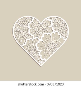  Heart shape with hand drawn floral ornament. Love concept for Valentines Day or Wedding design.