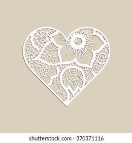  Heart shape with hand drawn floral ornament. Love concept for Valentines Day or Wedding design.