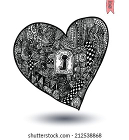  heart shape, hand drawn ornaments.
