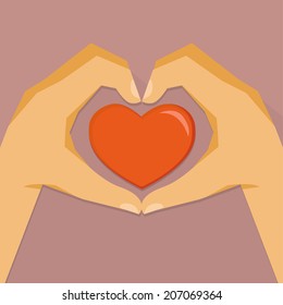 Heart shape hand, flat design. Vector illustration