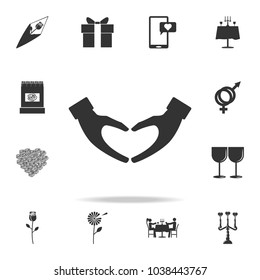 Heart shape hand gesture icon. Detailed set of signs and elements of love icons. Premium quality graphic design. One of the collection icons for websites on white background