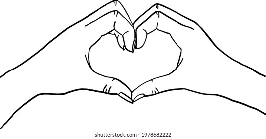 Heart shape Hand gesture People with love concept Hand drawn vector illustration