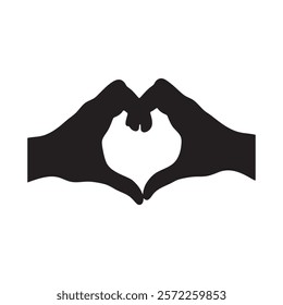 Heart Shape Hand Silhouette in Black and White – Love Wall Art Design