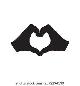 Heart Shape Hand Silhouette in Black and White – Love Wall Art Design