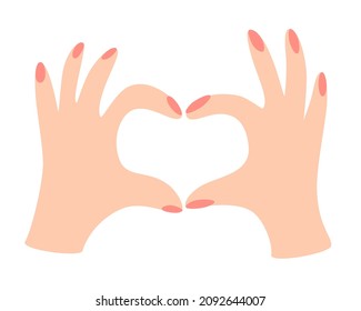 Heart shape hand. Two hands making heart sign. Love, romantic relationship, society, support, healthy life, concept. society, support, healthy life, compassion, love, peace.  Vector illustration.