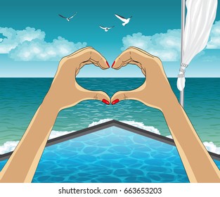 Heart shape from the hands on Luxury resort.
