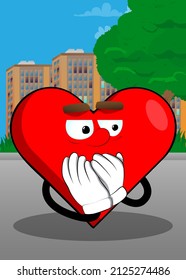 Heart Shape with hands over mouth as a cartoon character, funny red love holiday illustration.