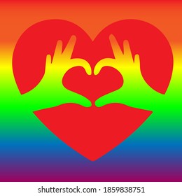 heart shape with hands and pride flag color
