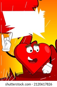 Heart Shape with with hands in rocker pose as a cartoon character, funny red love holiday illustration.