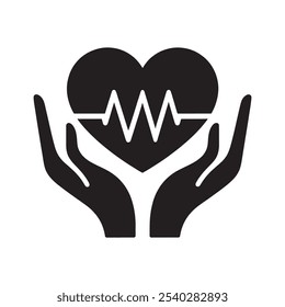 Forma del corazón con la silueta de las manos sobre fondo blanco
