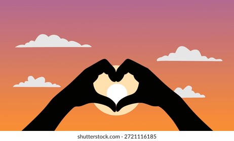 Silueta de manos en forma de corazón al atardecer