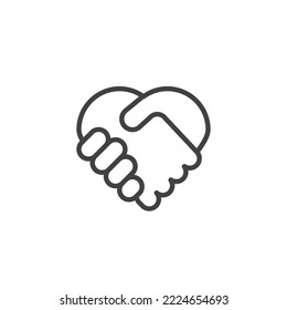 Heart shape handshake line icon. linear style sign for mobile concept and web design. Handshake outline vector icon. Love friendship symbol, logo illustration. Vector graphics