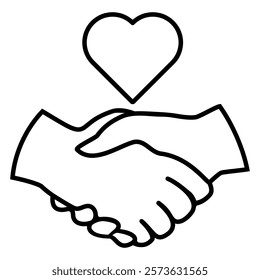 Heart shape with handshake line icon. Charity concept with love symbol. Partnership sign. Vector illustration isolated on white.