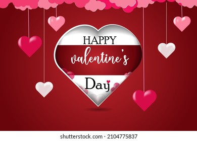 Heart shape Happy Valentines Day poster, banner, card. beautiful backdrop color red .