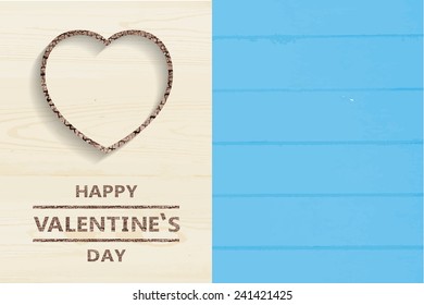 Heart shape Happy valentine's day, Blue Wood icon background, eps vector