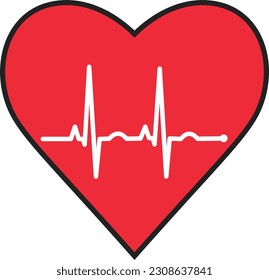 Heart Shape with heartbeat lines inside (Editable) - Vector Illustration