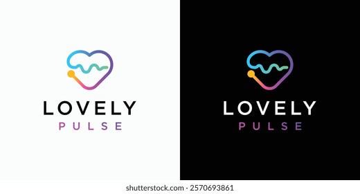 Heart shape and heartbeat wave vector logo design with modern, simple, clean and abstract style. Icons for business, health care, sports and personal branding.