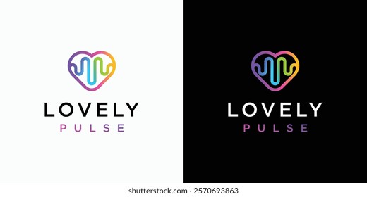 Heart shape and heartbeat wave vector logo design with modern, simple, clean and abstract style. Icons for business, health care, sports and personal branding.