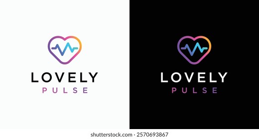 Heart shape and heartbeat wave vector logo design with modern, simple, clean and abstract style. Icons for business, health care, sports and personal branding.