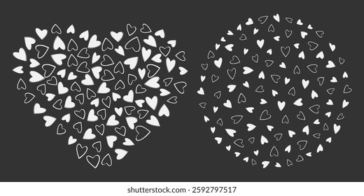 Heart shape hearts and Circular Background Light on dark. St Valentines Day or White Day greeting