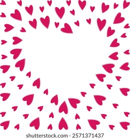 Heart shape hearts Frame border in red. St Valentine Day Template Copy space Transparent background