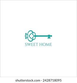 heart shape home key vector logo template