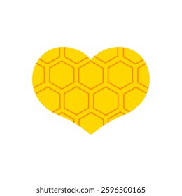 Heart Shape with Honeycomb Texture. Beekeeping symbol. Yellow icon for honey product. Logotype design element. Vector illustration