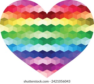 forma del corazón rainbow stripe horizontal, diferentes matices y colores, ilustración del vector del corazón para el día de las valentinas.