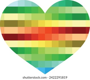 forma del corazón rainbow stripe horizontal, diferentes matices y colores, ilustración del vector del corazón para el día de las valentinas.