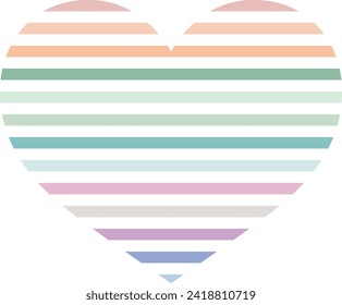 Horizontalstreifen in der Herzform, verschiedene Farben und Farben, Vektorgrafik in der Herzform.