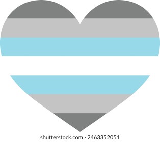 Herzform mit Horizontal gestreifter Demi-Boyfarbe innen, Symbol der Demi-Boyfarbe für Pride-Month-Konzept, Herz-Ikone-Vektorillustration.