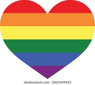 heart shape with horizontal striped pride color inside, heart icon vector illustration.