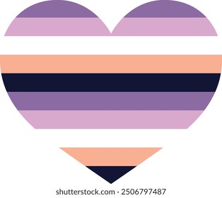 Herzform mit horizontalen Streifen Farbe der biromantischen Flagge Farben. biromantische Flaggenfarben, Vektorgrafik.