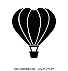 Heart shape hot air balloon icon. Vintage sky transport, air journey flying aerostat vector symbol