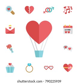 heart shape hot air balloon valentines day related icon image. Digital vector february happy valentine's day and wedding celebration color simple flat icon set on white background