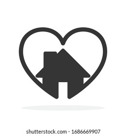 Heart shape with house icon. Vector Heart icon. Black home icon. Love concept.