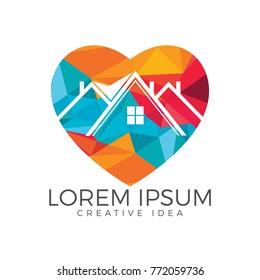 Heart shape house logo design. Property Logo Template.